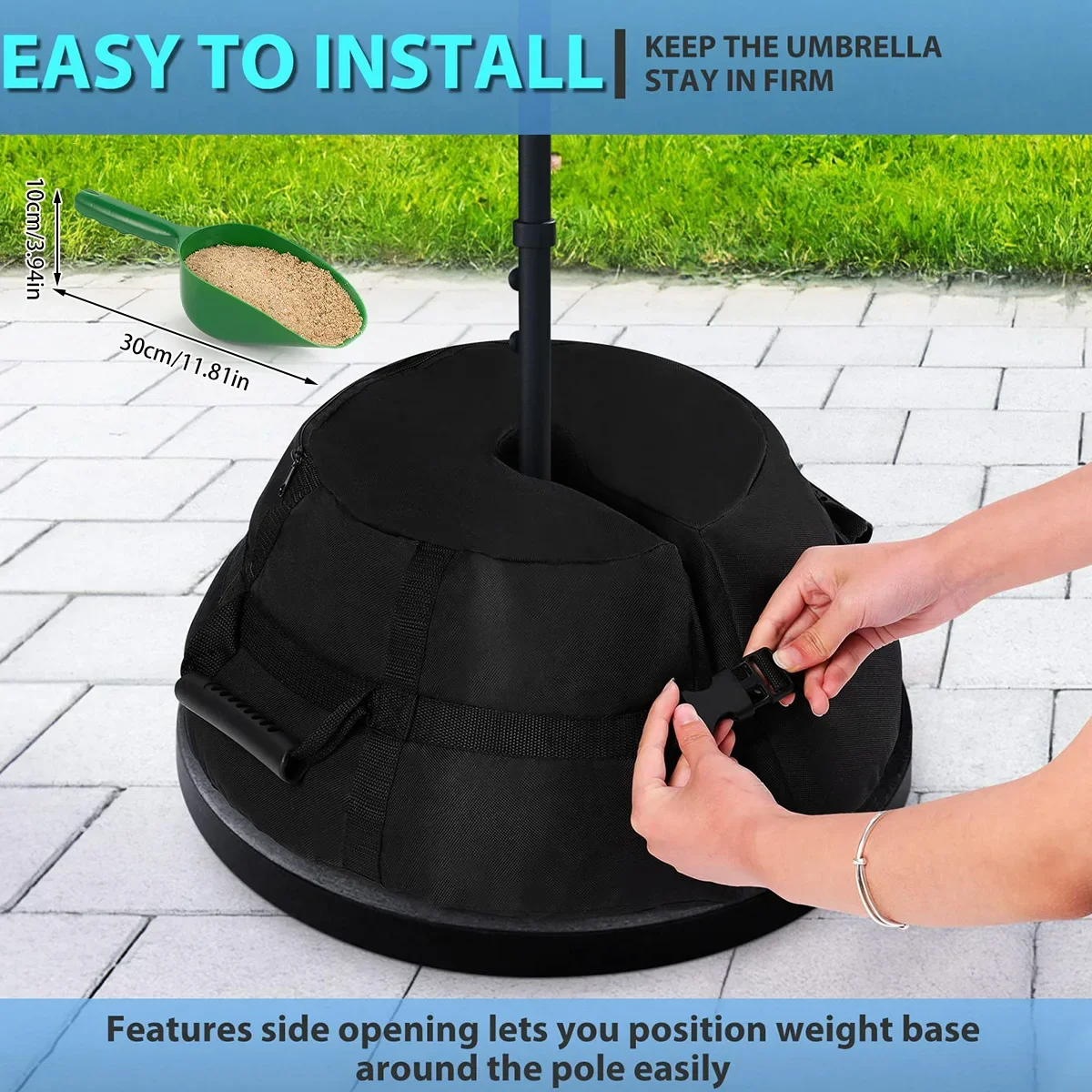 Heavy Duty Sand Bags Umbrella Base Weight Bag 600D Weatherproof Parasol Umbrella Stand Base with Shovel for Outdoor Courtyard