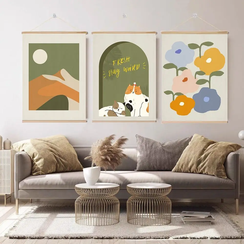 

INS Cream Style Decorative Painting with Hanging Rope Croll Wall Art Nordic Hanging Painting Thicken Wall Mounted