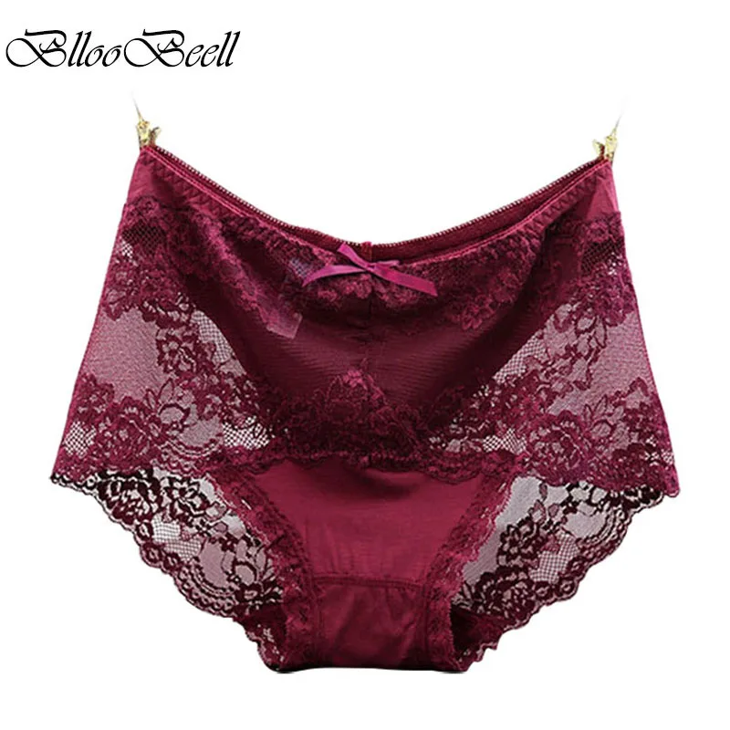 BllooBeell Women\'s Lace Underwear Sexy Hollow Out Panties Girls High Rise Briefs Soft Modal Solid Color Ladies Lingerie Big Size