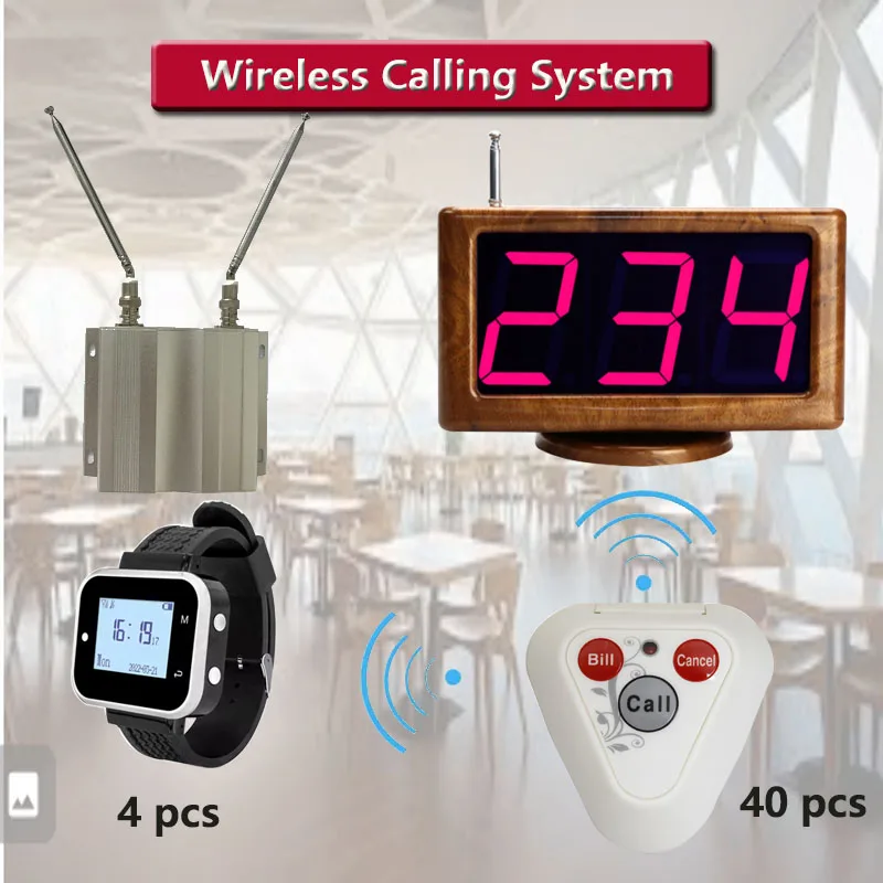 QWICALL Wireless Restaurant Calling System 40 Table Button Transmitters 4 Waiter Watch Pager 1 Display Receiver 1 Amplifier