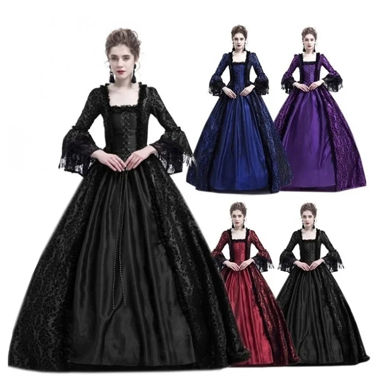 Vintage Medieval Palace Women Evening Party Dress Fancy Renaissance Pleuche Retro Velvet Tailed COSPLAY Costume disfraz mujer