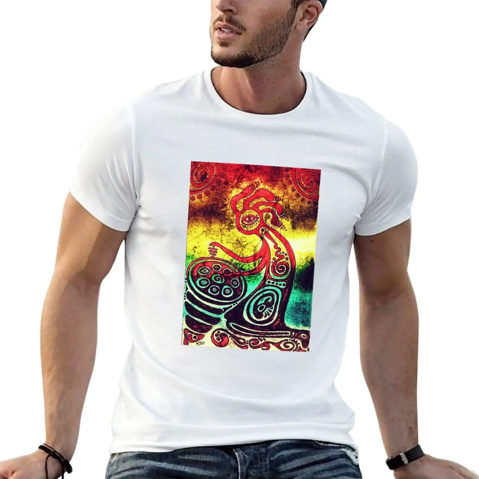 Camiseta masculina Hang Drum Spirit, camiseta de algodão de alta qualidade com estampas, camiseta masculina com estampa gráfica