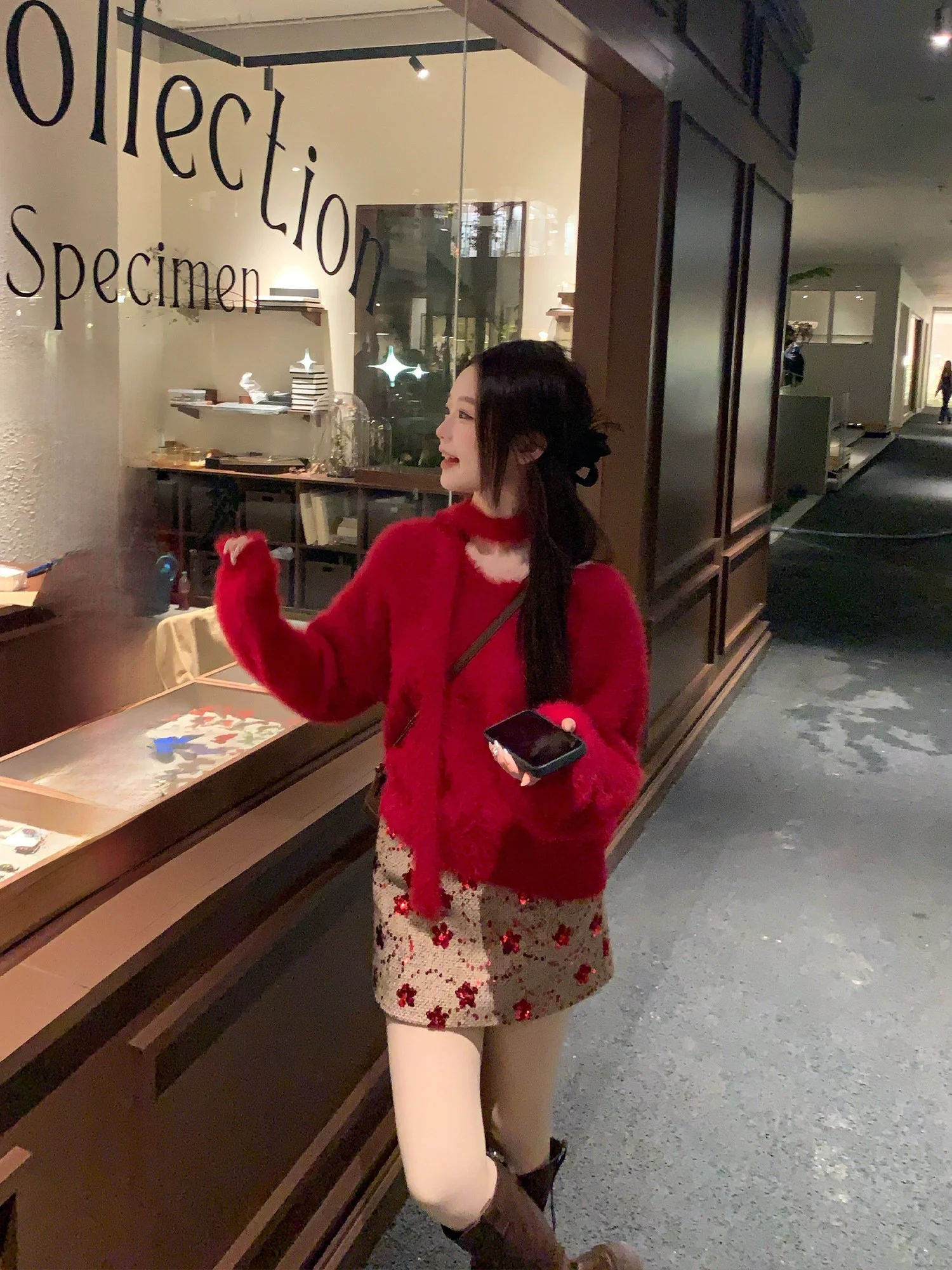 

Универсальная повседневная юбка А-силуэта с высокой талией, вышивкой, из полиэфирного волокна, зимняя коллекция для женщин 20-х лет