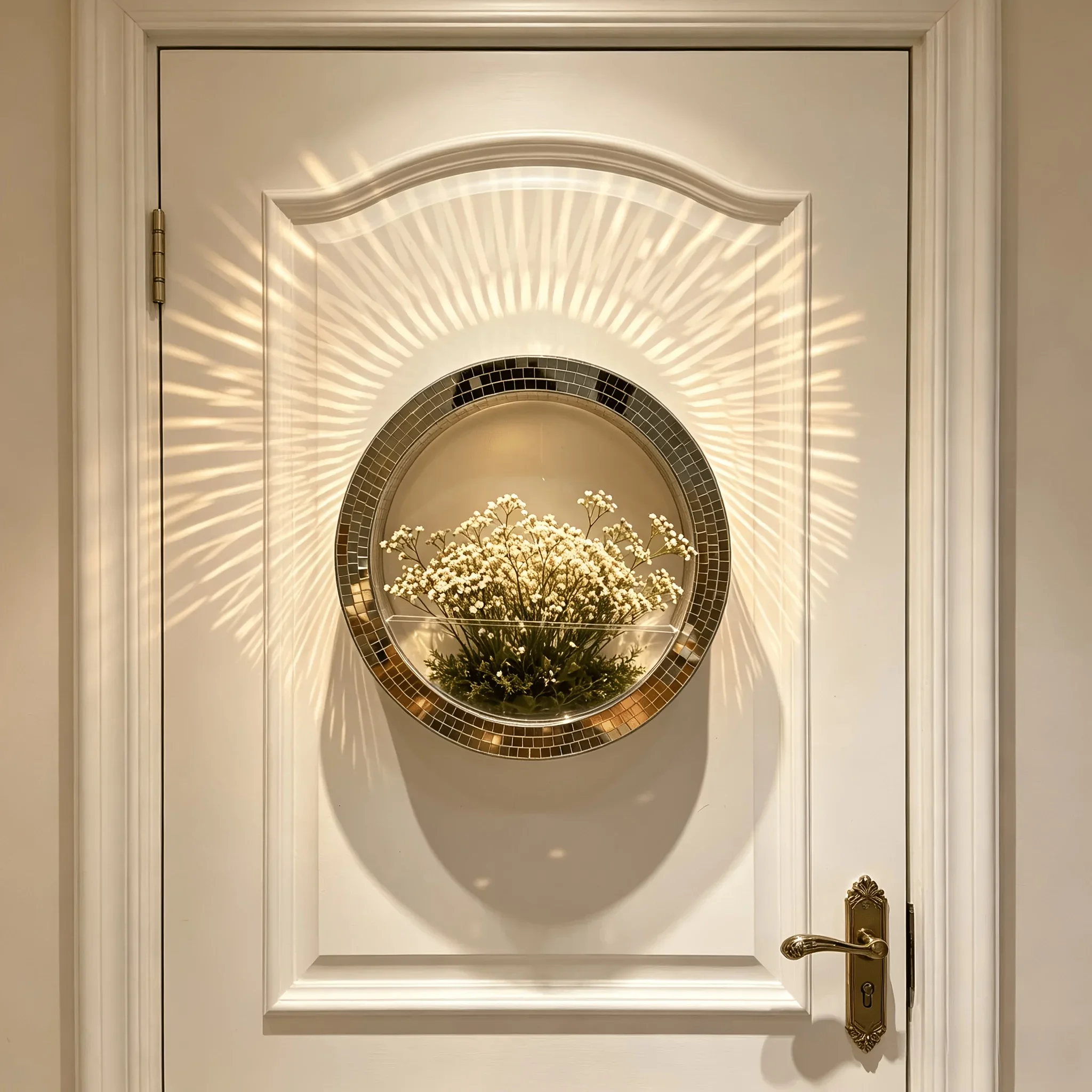 Mosaic Mirror Frame Circular Wall Hanging Planter Acrylic Water Storages Wall Vases Sunshine Catcher Wall Decor for Bedroom Room