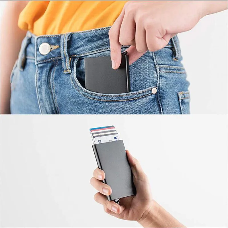 Rfid Card Holder Wallet Metal Pop Up Minimalist Thin Slim Men Women Wallets Luxury Brand Small Purse Vallet Walets for Men 2022
