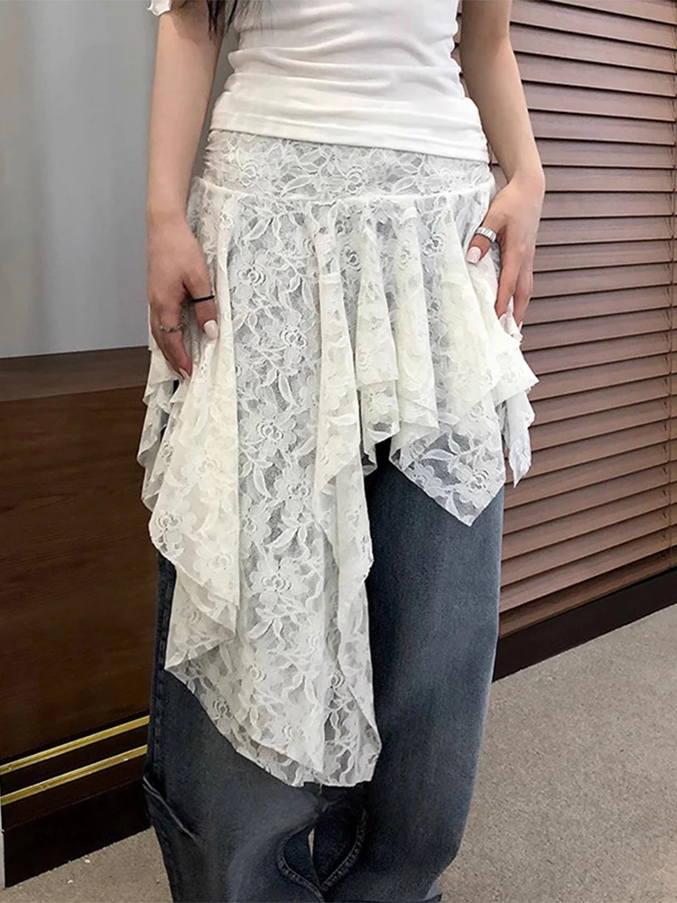 

Asymmetrical Lace Skirt Pants Women High Waist Layered Skirt Y2k Japanese Vintage Jacquard Short Skirt 2025 Spring Clothing