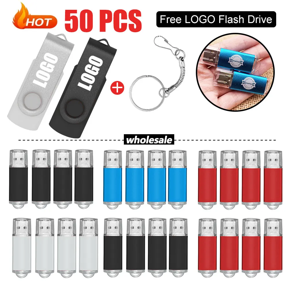 50 Pçs/lote USB 2.0 Flash Drive 4GB 8GB Pen Drive 128MB 1GB 2GB Usb Sticks Pendrives 16GB Memória Flash 32GB 64GB U Disk Logotipo Livre