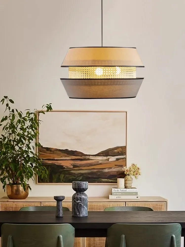 الحديثة اليابانية وابي سابي النسيج الثريا المعيشة الطعام غرفة نوم الديكور المنزل الروطان قلادة أضواء تركيبات إضاءة داخلية