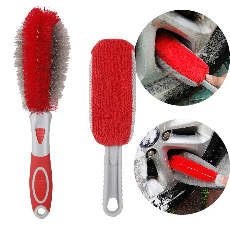 

New Wheel Brush Car Cleaning Tools Anti Slip Rubber Coated Handle Tire Brush Steel Rim Sponge Car Wash Brush Detailing Brush