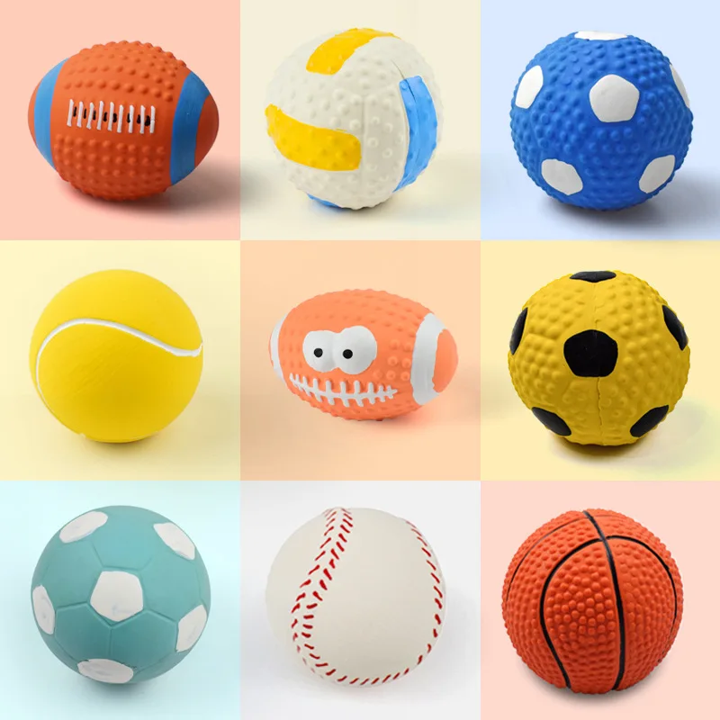 Pet sound latex toy ball, rugby football volleyball basketball, sound pet toy; Large diameter 7CM; Latex TPR material