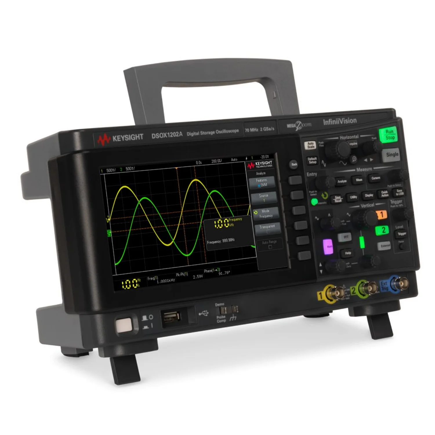 Keysight DSOX1202A:Oscilloscope-70 MHz 2GSa/S 2 Channel 2 InfiniiVision w Probes Cal -1Pcs