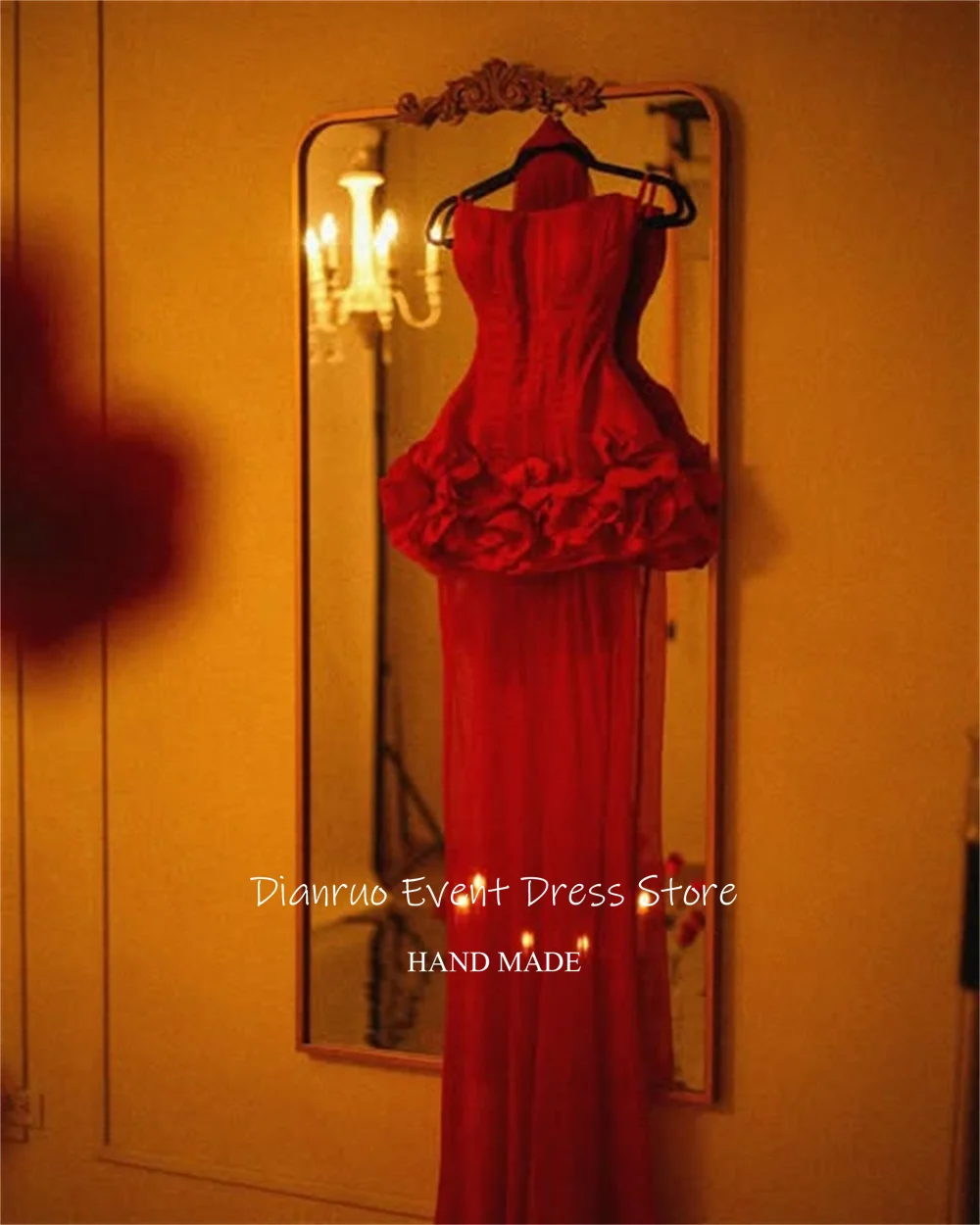 Dianruo Blumen Elegante Rote Abendkleider Satin Lange Prom Kleider Romantische Lace Up Zurück Bänder Vestidos De Fiesta Angepasst