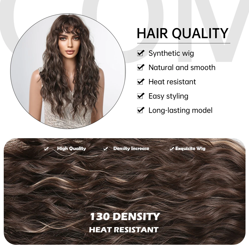 EASIHAIR Brown Mixed Blonde Long Curly Wave Synthetic Wig with Bang for Black Afro Women Daily Cosplay Party Heat Resistant Hair