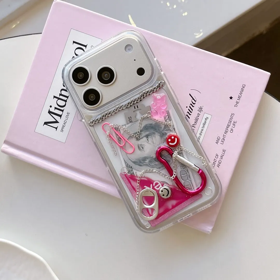 Kreative 3D-Kette, Dollar-Ring-Haken, Büroklammern, Handyhülle für iPhone 17, 16, 15, 14, 13, 12, 11, Pro Max, stoßfeste Abdeckung, Geschenke – Detail 5