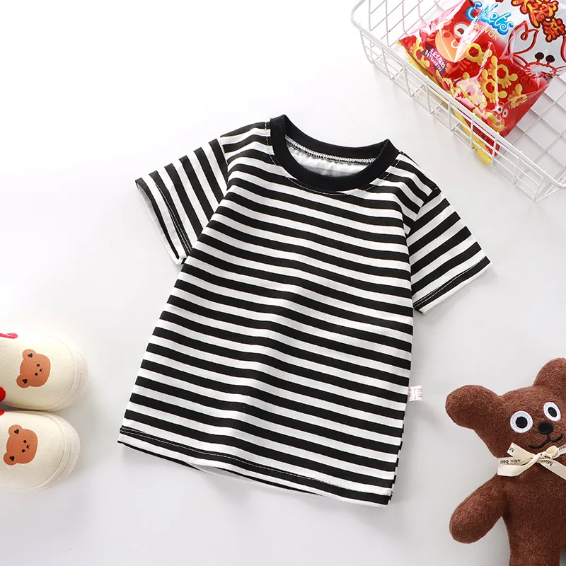 1pcs Summer Kid Pure Cotton Fashion Tops Boys Girls Stripe Tee Childrens Short Sleeve Clothes T-shirts Child Loose Casual Tshirt