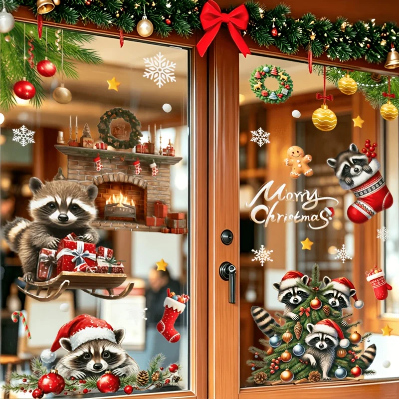 3pcs christmas Window Sticker,suitable for cabinet,glass doors,windows and wall decor,holiday decoration,freely DIY combination