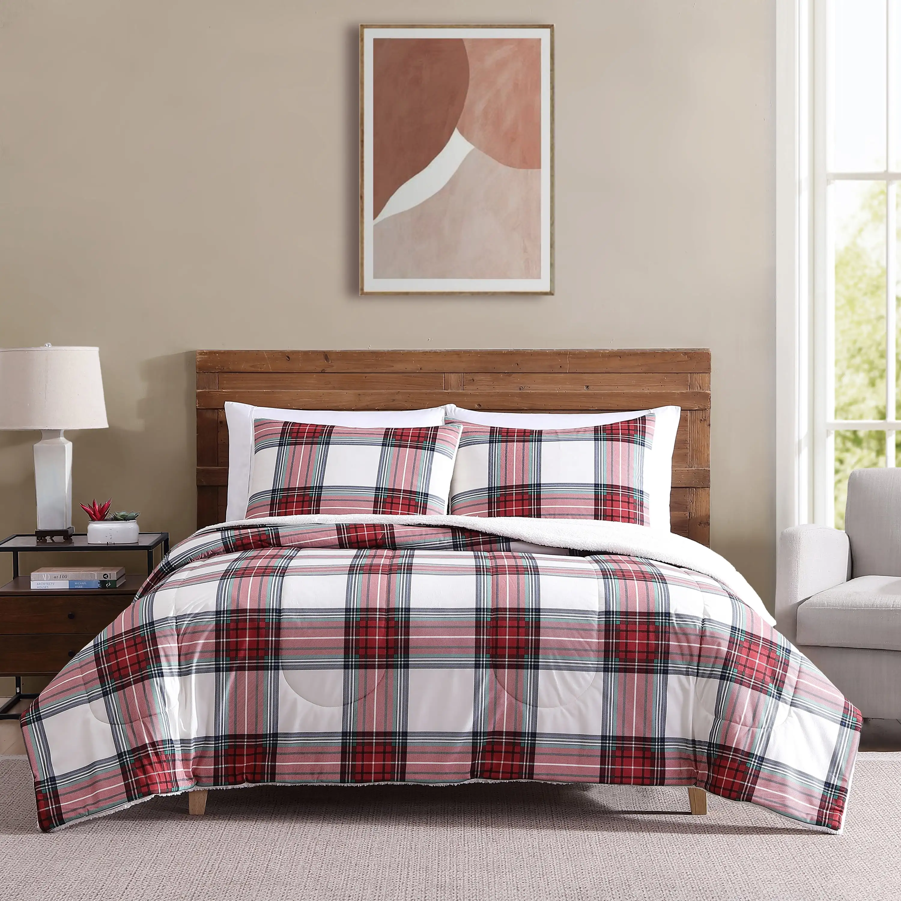 

3-Piece Adult Comforter Set, Red Tartain Plaid, King
