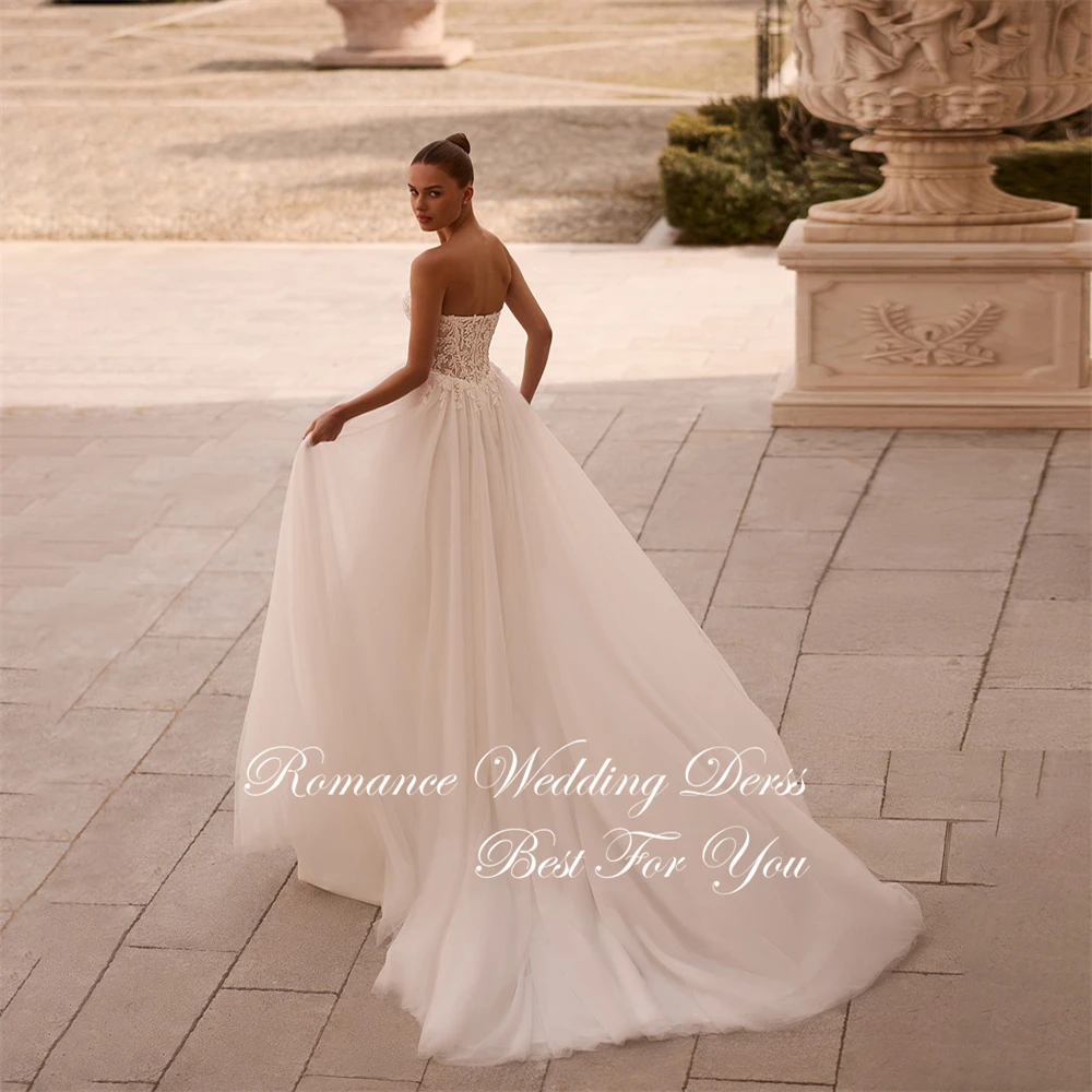 Nowoczesne koronkowe suknie ślubne bez ramiączek, plisowane, w kształcie litery A, damskie, 2025, bez pleców, bez rękawów, tiulowe suknie ślubne, Vestidos De Novia, szyte na miarę