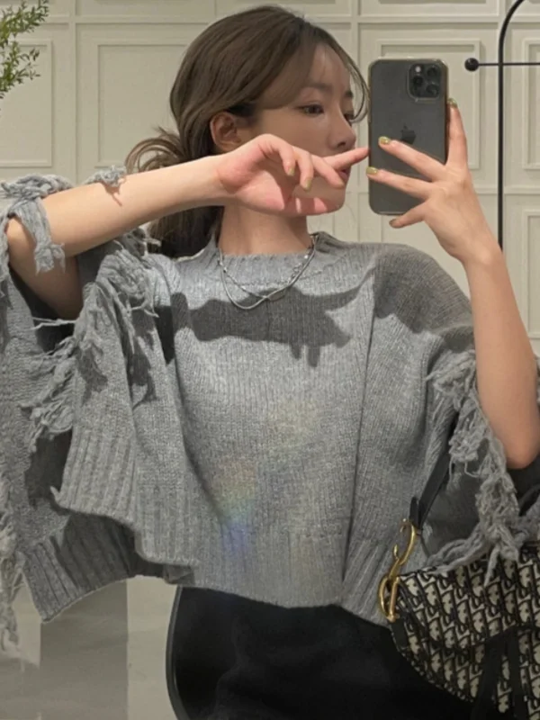 Lush Vintage Lazy Tassel Trim Atmosphere Blogger Cloak Style Sweater Wrap Thickened Knitted Pullover Unisex Spring Autumn Winter