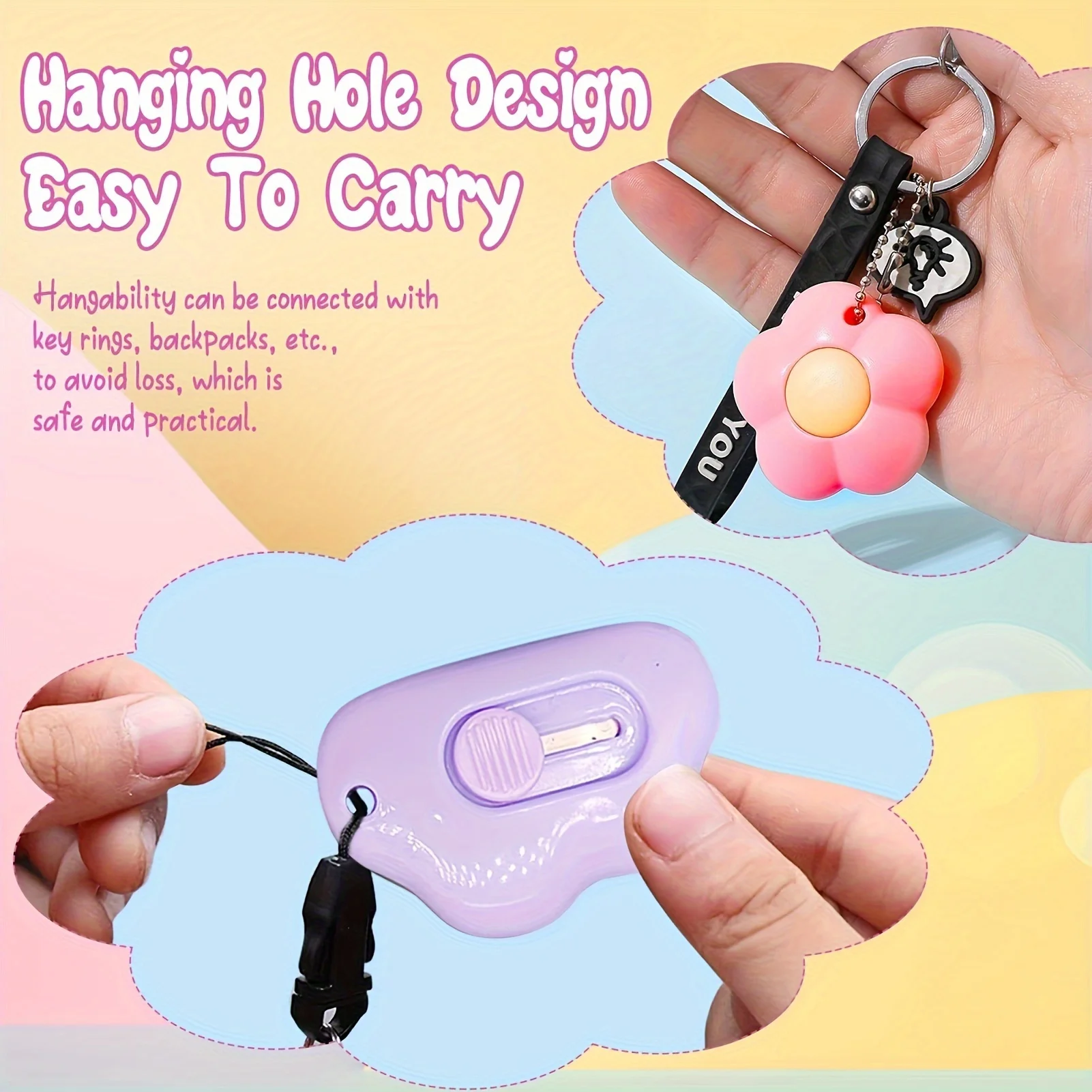 6 قطع صغيرة على شكل سحابة زهرة محمولة للجيب قابلة للسحب صندوق سكاكين مع فتحة سلسلة المفاتيح #6