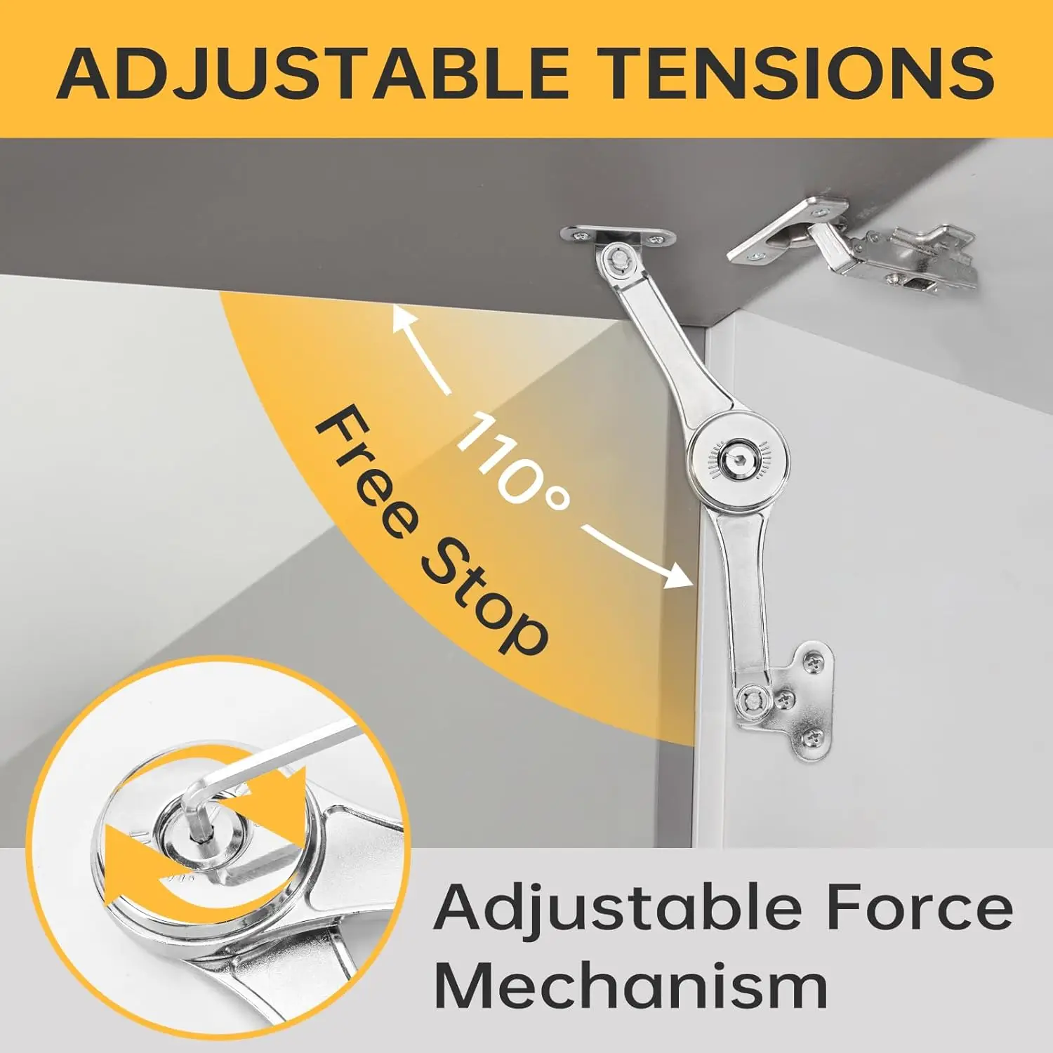2Pcs 110 Degree Adjustable Soft Close Lid Support Hinges, Heavy Duty Mechanical Stay Hardware for Cabinet Chest Storage Bench