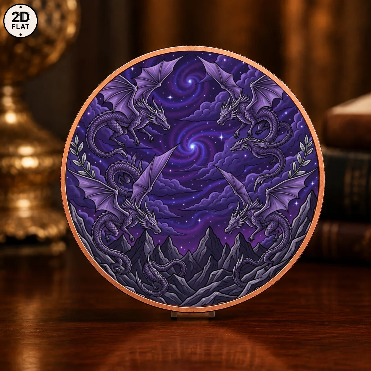 1pc 1oz .999 Fine Copper Purple Galaxy Dragon Challenge Coin UV Printed Multi Dragons Starry Sky Commemorative Medal Souvenirs