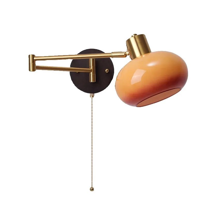 Medieval style bedroom bedside wall lamp Displaceable cream wind folding retractable persimmon lamp