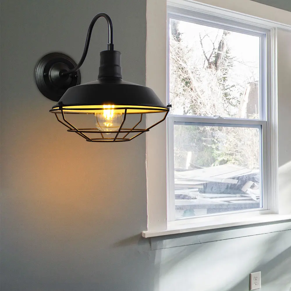 Industrial Loft Black Lampshade Wall Lamps Vintage Cage Guard Sconce Retro Lighting Fixture Modern Indoor Lighting Lights E27