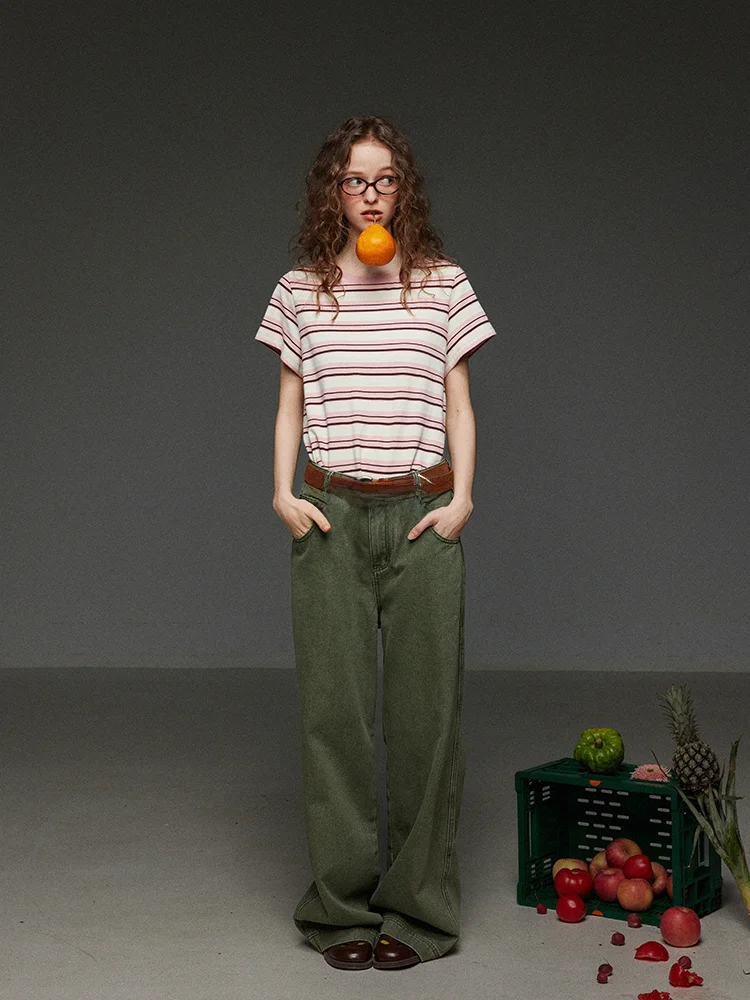 

Женская летняя футболка TNIT в американском ретро-стиле, с круглым вырезом, в полоску, свободного кроя, с коротким рукавом, классический топ для повседневной носки, стройнящий силуэт