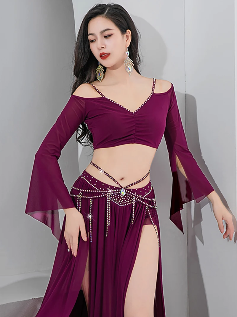 

Belly Dance Training Clothes Women Diamond Quick Drying Flowing Mesh Eastern Dance Practice Performance Group Uniform Dancewear