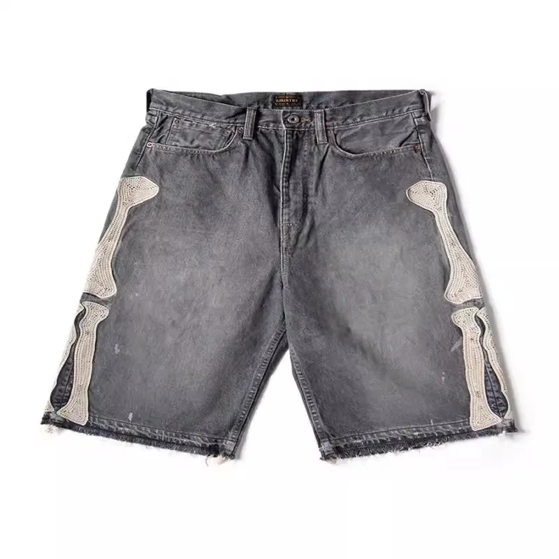 

2024 KAPITAL Japanese bone embroidery distressed loose casual denim shorts DK1004