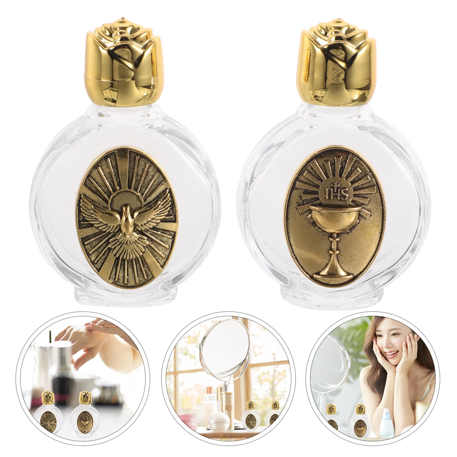 

4Pcs Holy Water Bottles Small Embossed Glass Portable Travel Containers Religious Church Decorations Baptism Communion Presents