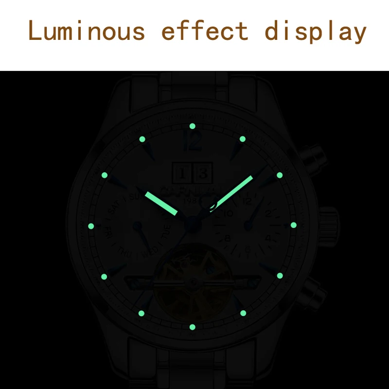 CARNIVAL Automatic Self-Wind Watches Men Luxury Brand Tourbillon Mechanical Watch Luminous Waterproof Date Clock Reloj Hombre