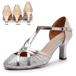 Zapatos de baile de Salón Estándar para mujer, zapatos de baile modernos con purpurina, Punta cerrada, Salsa, salón, Tango, zapatos latinos para niñas