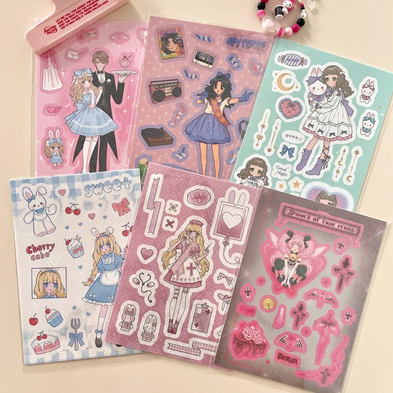 Cute Retro Comic Girl Stickers Diary Scrapbooking DIY Album Decoration Sticker Couple Aesthetic Kawaii Stationery Stick Label