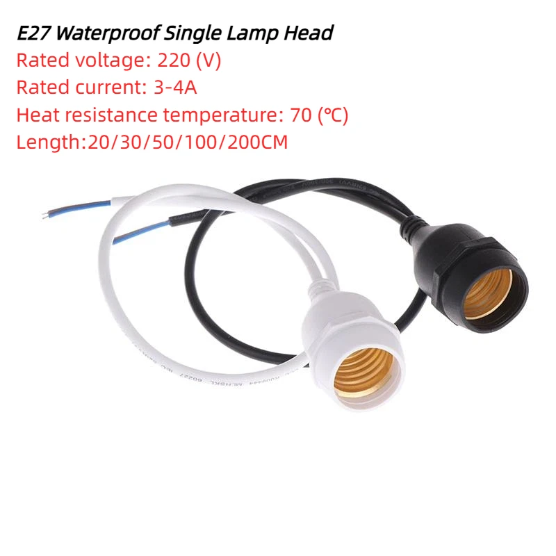 

220V Outdoor Waterproof E27 Lamp Holder With 20/30/50/100/200CM Power Cord Socket Industrial Farm Screw String Lamp Connector