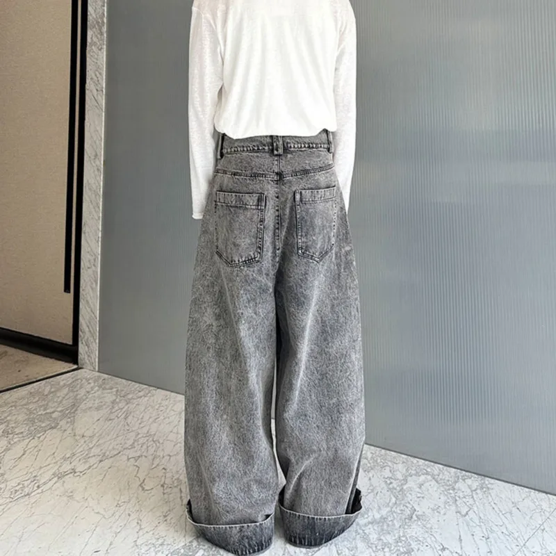 SYUHGFA 2025 Otoño Invierno nuevo estilo coreano pantalones vaqueros para hombres lavado contrato Color diseño de nicho pantalones vaqueros sueltos de pierna ancha para hombres