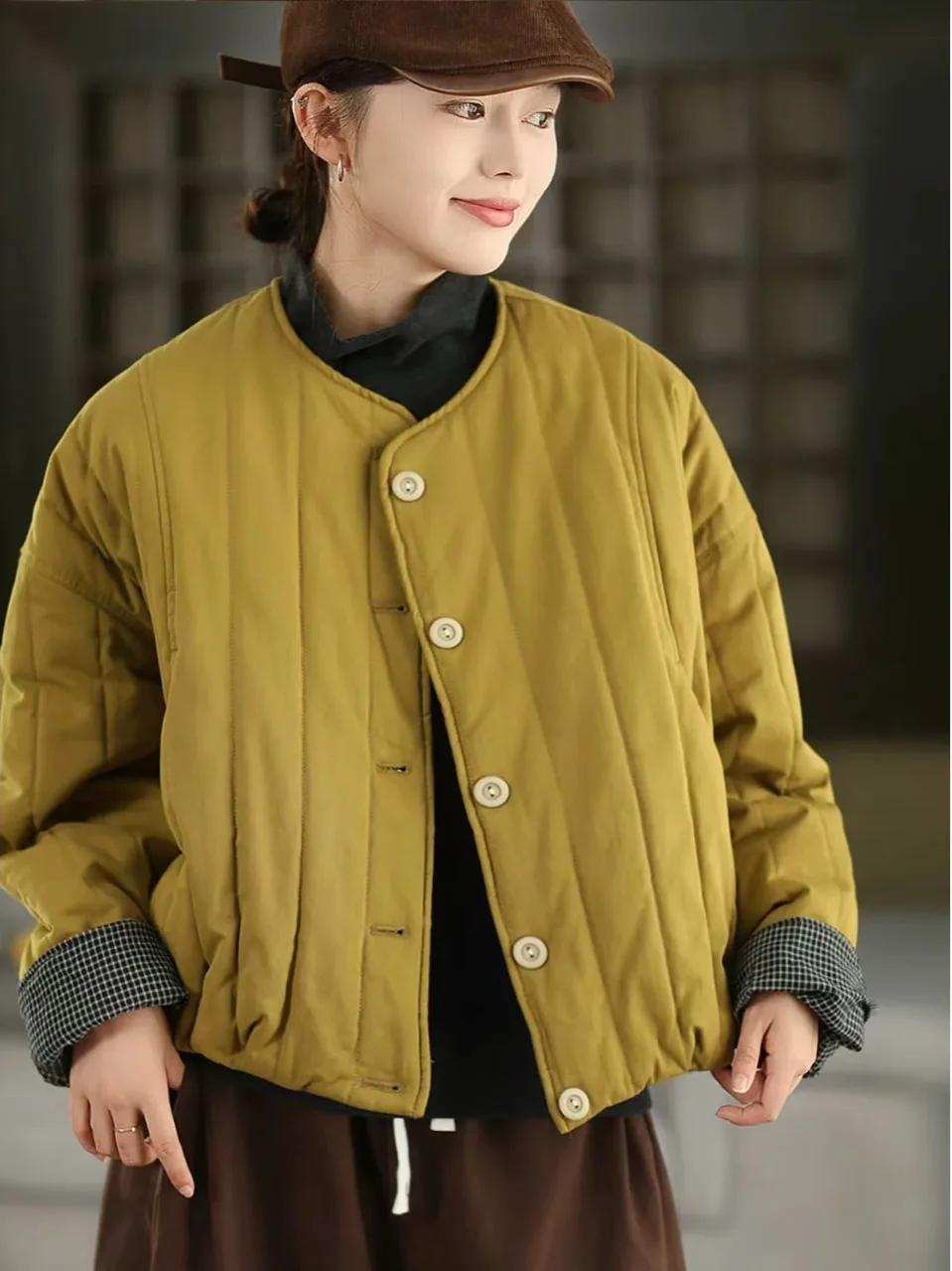 

Thiened Cotton Jaet Women's Casual Sle Warm Winter New Arrival Loose Fit Faionable Artistic Cotton Coat Long Sve