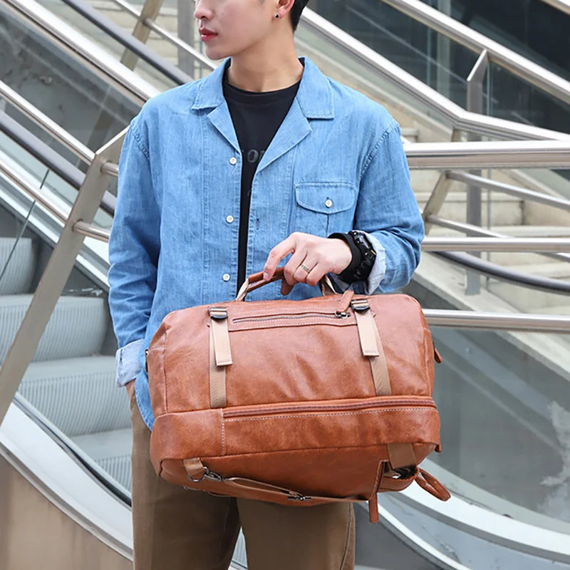 حقيبة ظهر 2026 ذات سعة كبيرة من جلد البولي يوريثان للرجال حقيبة كمبيوتر محمول محمولة بقطري متقاطع حقيبة سفر