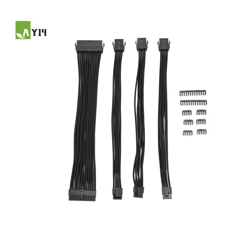 

AY14 -9-Inch Braided Extension Cable Kit Basic Extension Cable For PC Case Comb Included ATX 24 Pin PCIE 6+2Pin CPU 4+4Pin