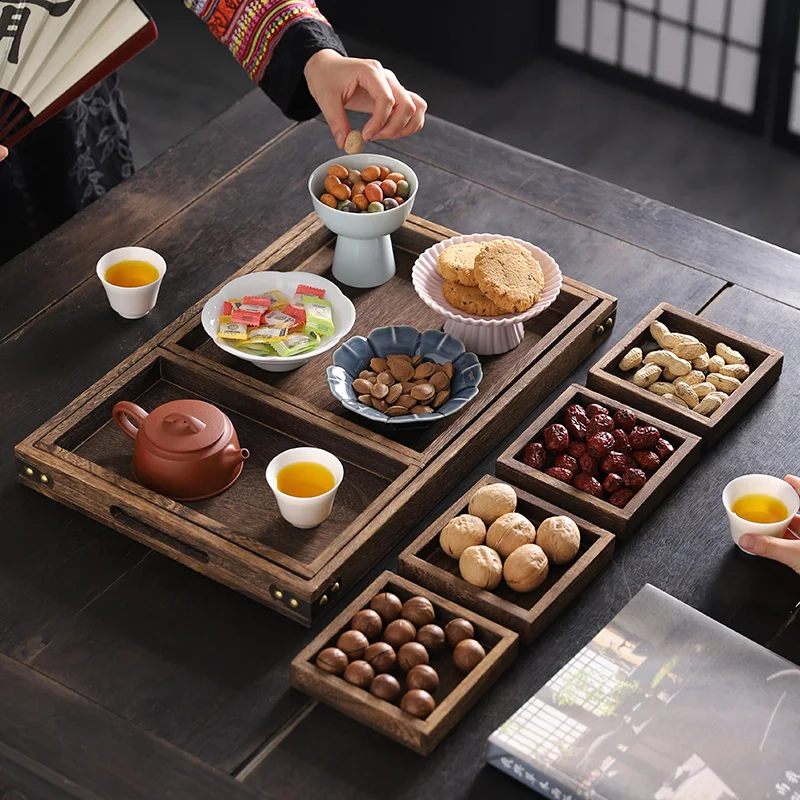 

Delicate tea plate Zen solid wood tray Chinese dim sum dried fruit cake snack plate fruit plate snack plate