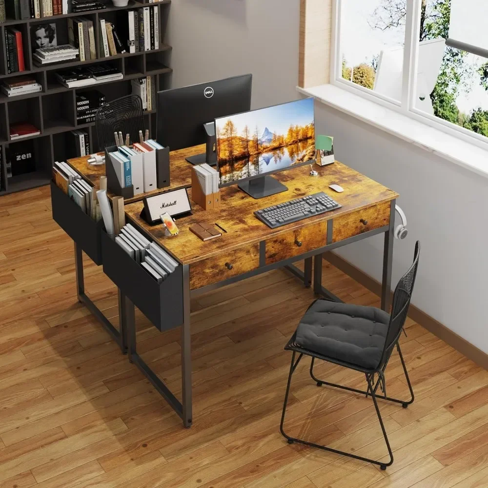 Study Writing Table for Small Spaces Gaming Desk Small Computer Desk With 2 Drawers for Bedroom Rustic Brown Room Desks Pliante
