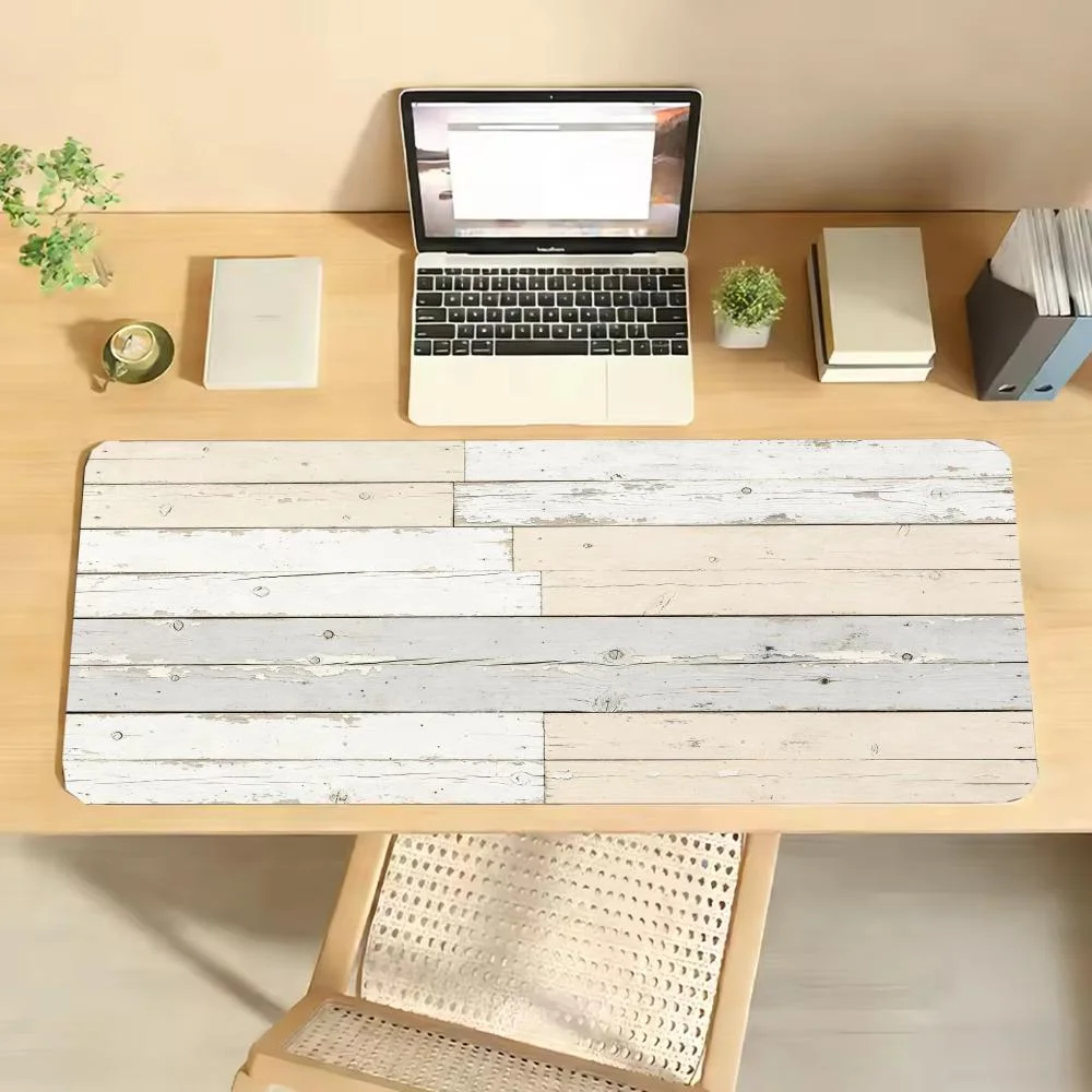 Vintage Wood Grain Large Desk Mouse Pad, Retro Wooden Texture Print Desk Mat, Non‑Slip Rubber Base Stitched Edge
