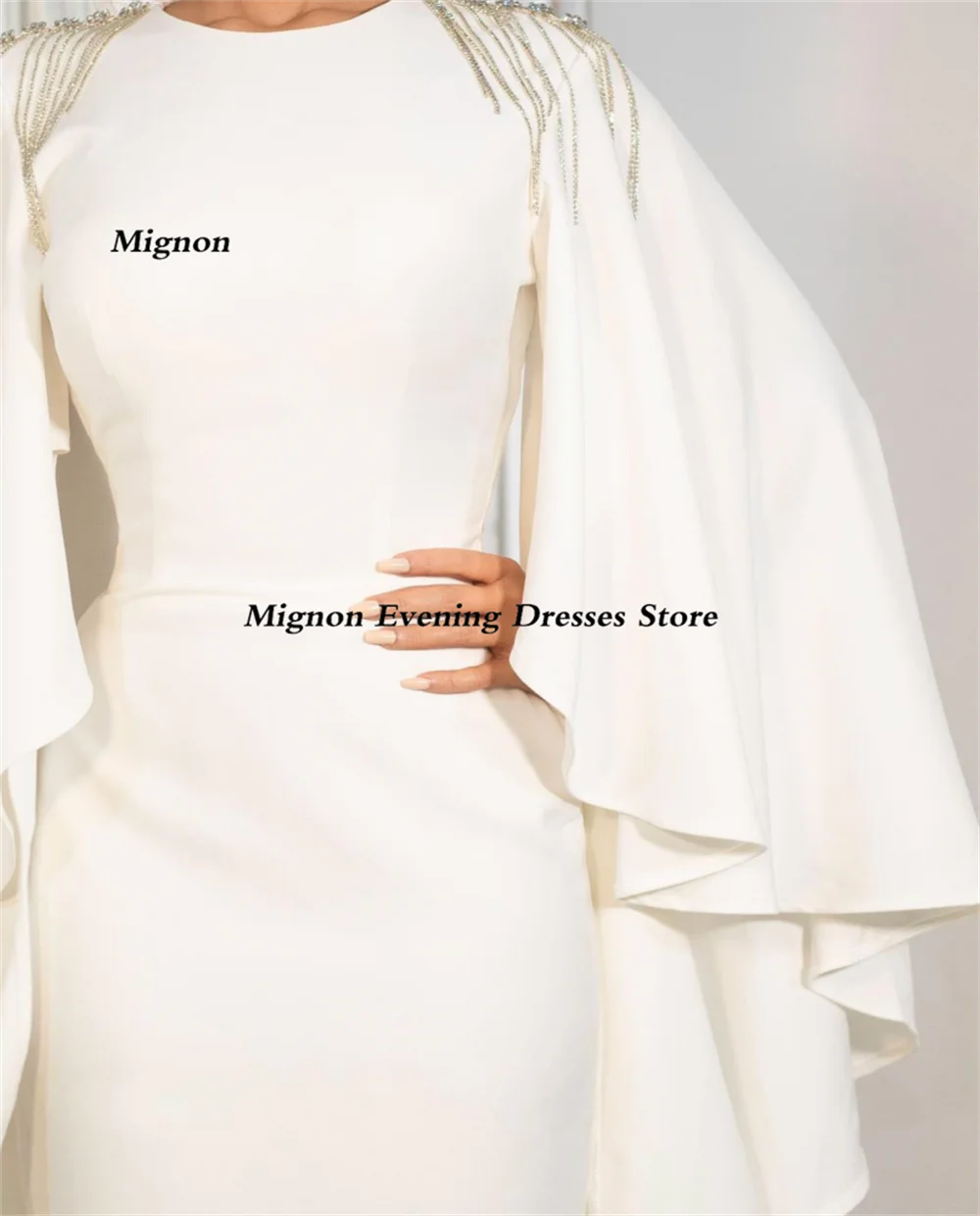 Mignon Crepe Mermaid O-neck Ruffle Tassel Formal Prom Gown Tea Length luxury Evening Formal Elegant Party Dress for Women 2023