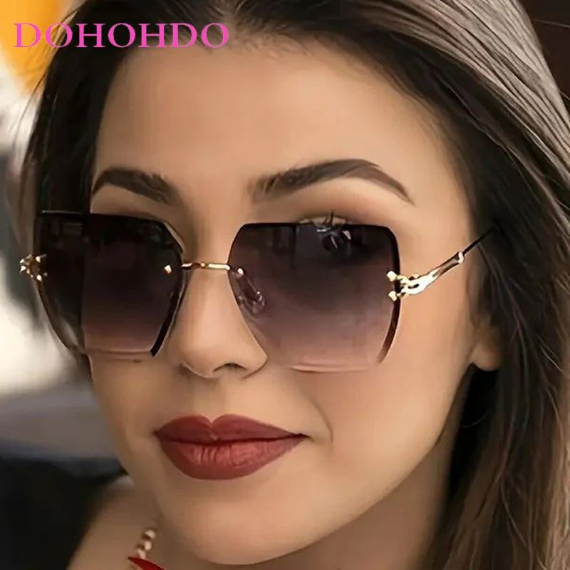 

Fashion Luxury Trendy Frameless Cut Edge Square Sunglasses Women UV400 Brand Designer Metal Frame Sunglasses Men Driving Shades