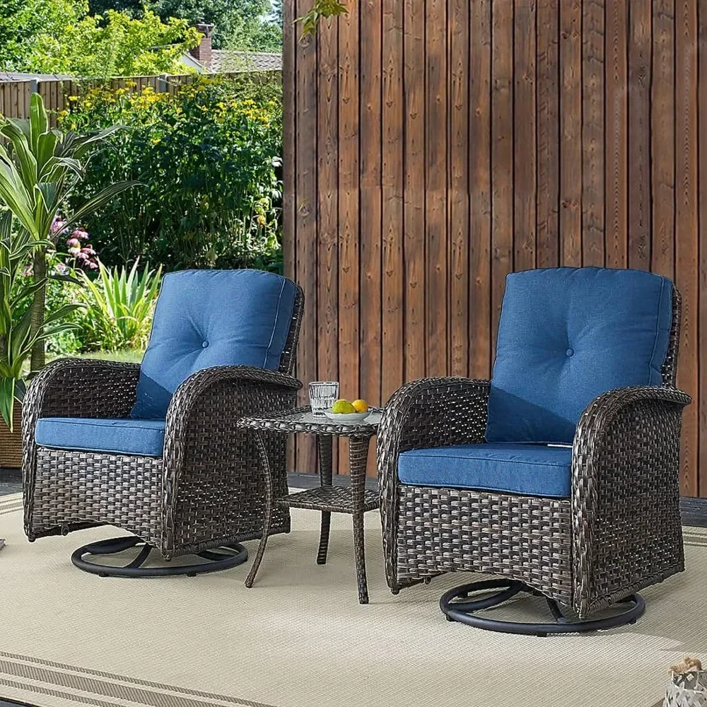 Outdoor Chairs Swivel Rocker Set of 2 with Rattan Side Table, Swivel Glider Chair Patio Furniture Sets for Patio Porch Pool