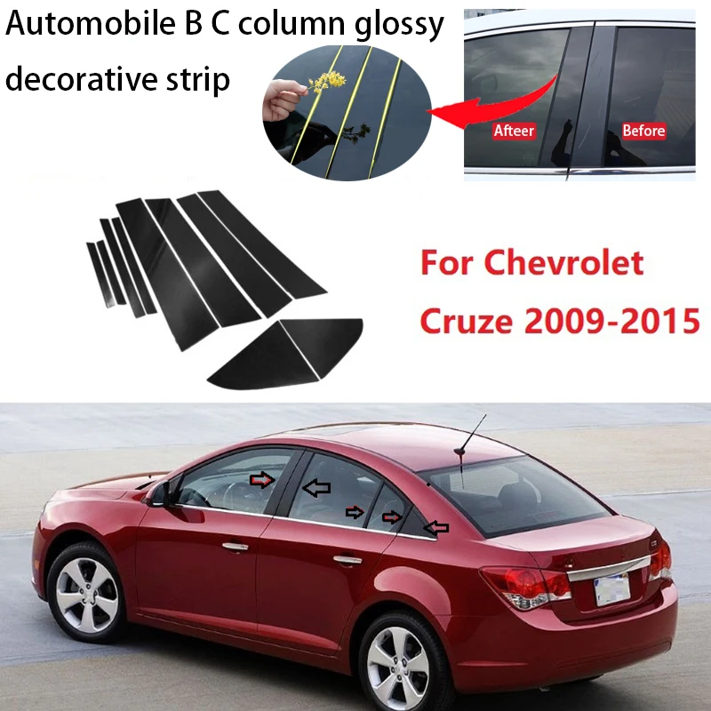 

10PCS Polished Pillar Posts Fit For Chevrolet Cruze 2009-2015 Window Trim Cover BC Column Sticker