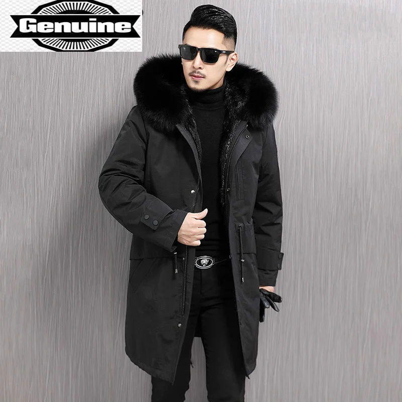 

Real Fur Coat Men Parka Winter Jacket Natural Mink Fur Liner Fox Fur Collar Hooded Overcoat Mens Mink Coat KD31009-33