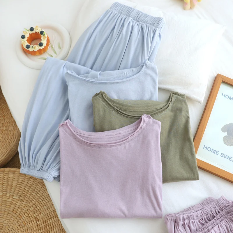 QICHE Women Summer Thin Soft Knit Cotton Balloon Pants Slouchy Baggy Wear‑Outside Casual Sleep Loungewear Bottoms