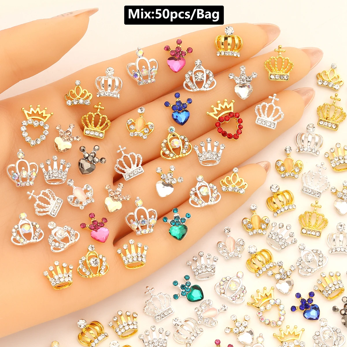 50 Pcs/Bag 3D Luxury Metal Nail Art Decorations Alloy Shiny Rhinestones Pearl Gems Zircon Diamond Charm DIY Nail Accessories